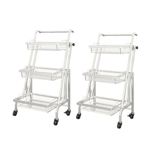 SOGA 2X 3 Tier Steel White Adjustable Kitchen Cart Multi-Functional Shelves Storage Organizer with Wheels