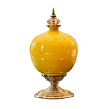 SOGA 38cm Ceramic Oval Flower Vase with Gold Metal Base Yellow