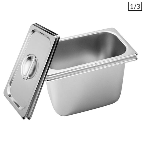 SOGA 2X Gastronorm GN Pan Full Size 1/3 GN Pan 20cm Deep Stainless Steel Tray with Lid