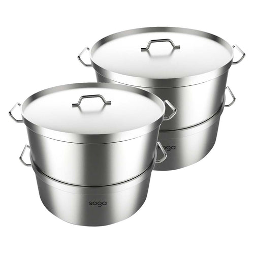 SOGA 2X Commercial 304 Stainless Steel Steamer With 2 Tiers Top Food Grade 32*22cm