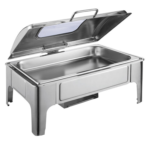 SOGA 9L Rectangular Stainless Steel Soup Warmer Roll Top Chafer Chafing Dish Set with Glass Visual Window Lid