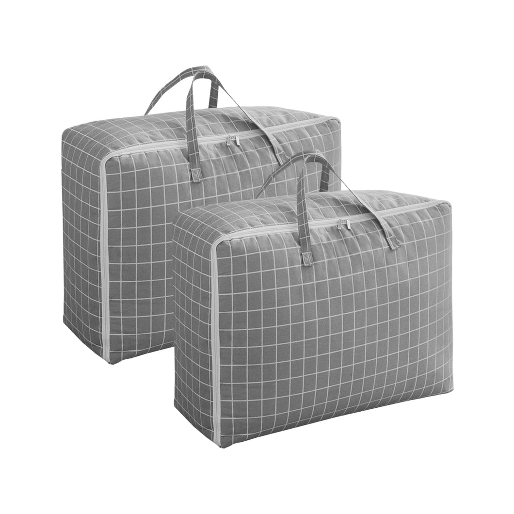 SOGA 2X Grey Plaid Medium Storage Luggage Bag Double Zipper Foldable Travel Organiser Essentials