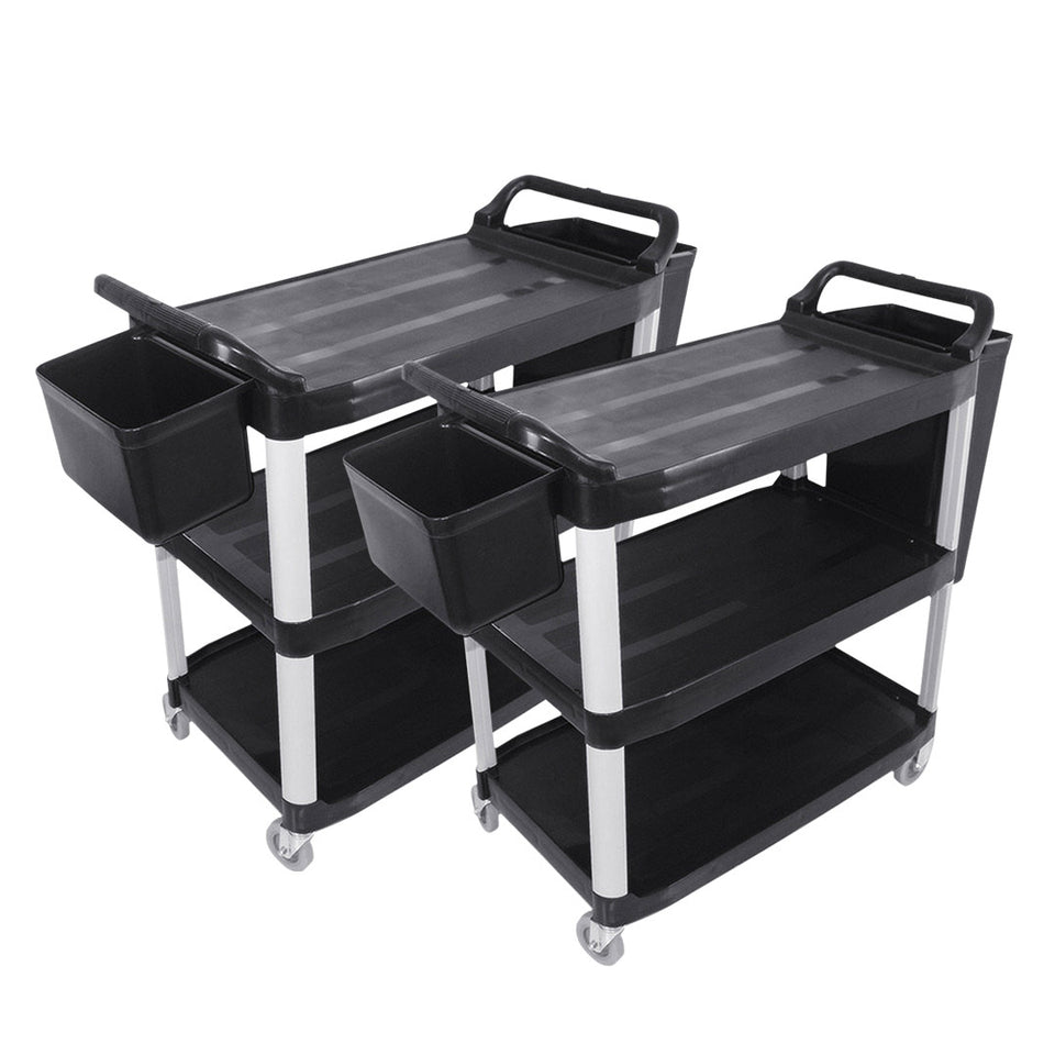 SOGA 2x 3 Tier Food Trolley Food Waste Cart With Two Bins Storage Kitchen Small