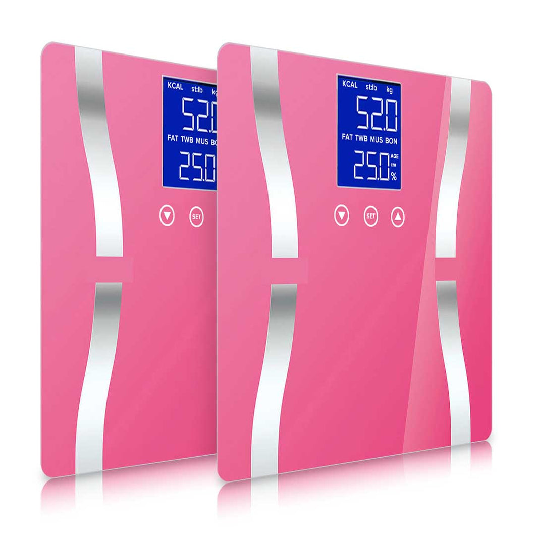 SOGA 2X Glass LCD Digital Body Fat Scale Bathroom Electronic Gym Water Weighing Scales Pink