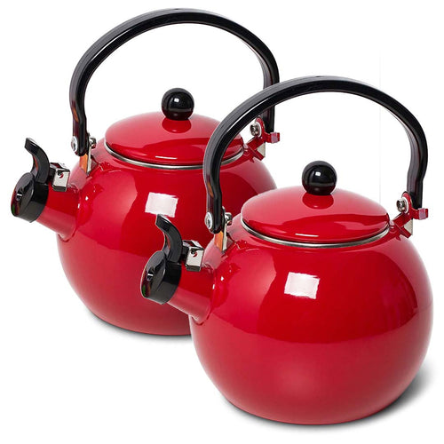SOGA 2X 2 Litre Ceramic Enameled Porcelain Kettle Kitchen Red