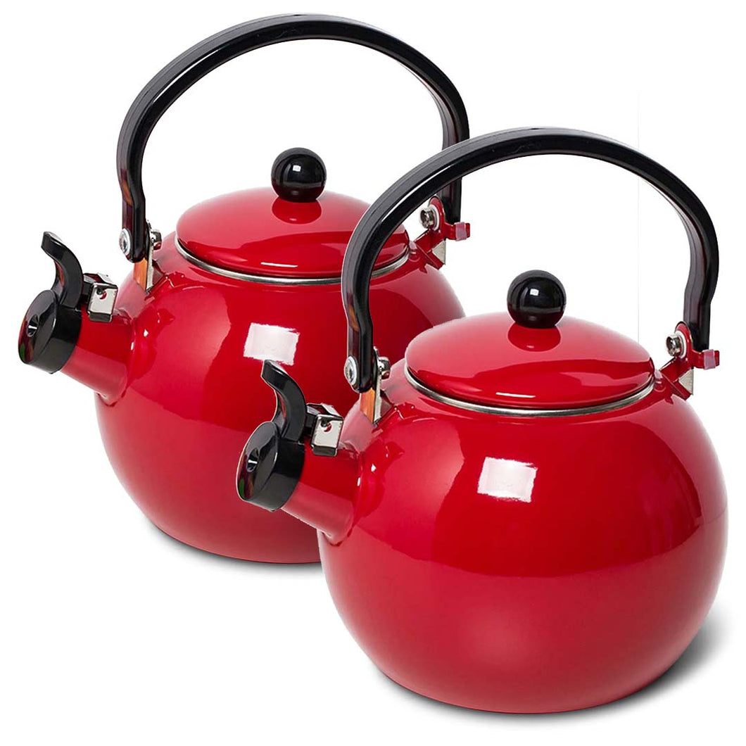SOGA 2X 2 Litre Ceramic Enameled Porcelain Kettle Kitchen Red