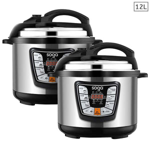 SOGA 2X Stainless Steel Electric Pressure Cooker 12L Nonstick 1600W