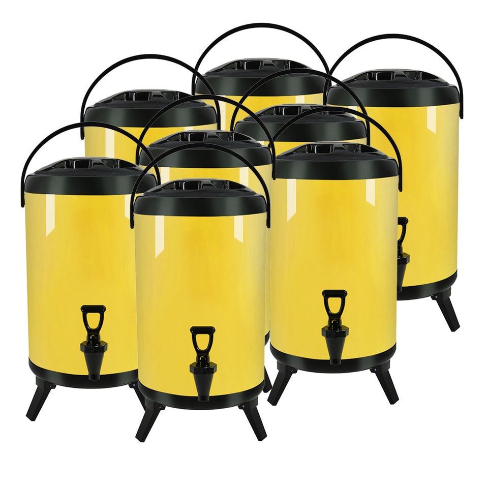 SOGA 8X 16L Stainless Steel Insulated Milk Tea Barrel Hot and Cold Beverage Dispenser Container with Faucet Yellow