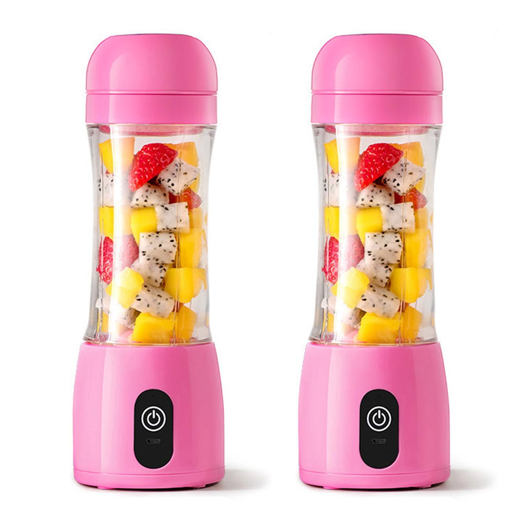 SOGA 2x 380ml Portable Mini USB Rechargeable Handheld Fruit Mixer Juicer Pink