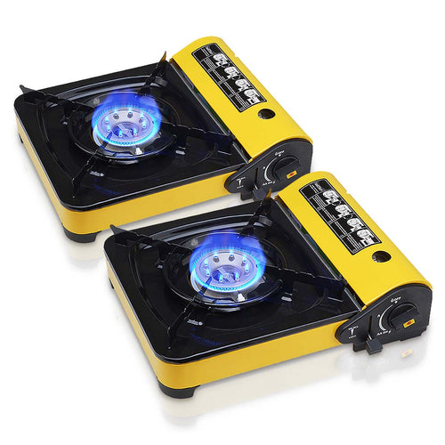 2X Portable Gas Stove Cooker Butane BBQ Camping Party Gas Burner Outdoor Yellow