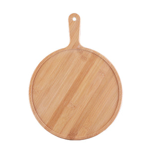 SOGA 12 inch Blonde Round Premium Wooden Serving Tray Board Paddle with Handle Home Decor
