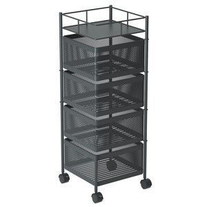 SOGA 4 Tier Steel Square Rotating Kitchen Cart Multi-Functional Shelves Storage Organizer with Wheels