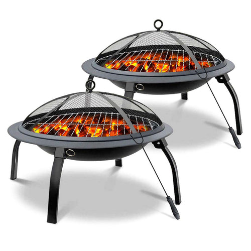 SOGA 2X 2 in 1 Outdoor Portable Fold Fire Pit BBQ Grill Patio Camping Heater Fireplace 56cm