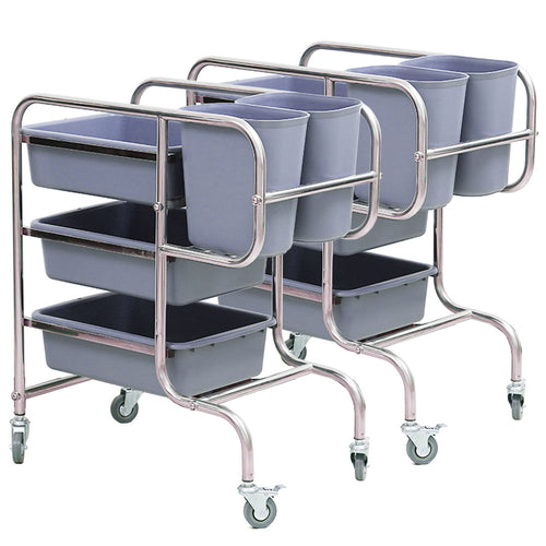SOGA 2X 3 Tier Food Waste Cart Trolley Five Buckets Round 80x43x89cm