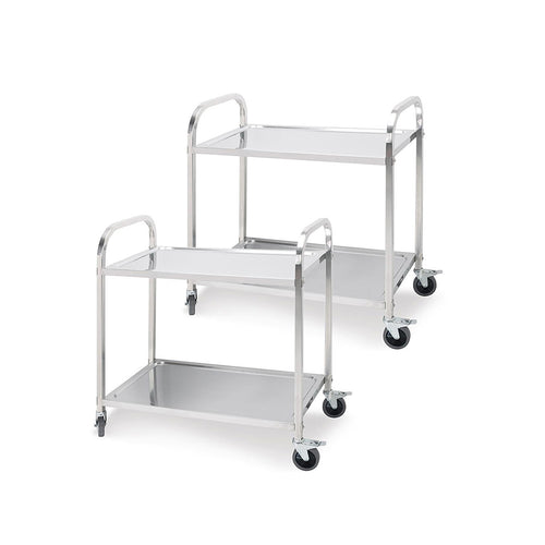 SOGA 2X 2 Tier Stainless Steel Kitchen Food Cart Trolley Utility Round Small 81x46x85cm