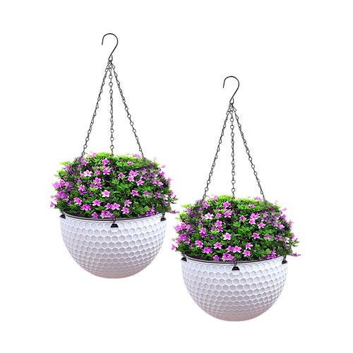 SOGA 2-Pack White Medium Hanging Resin Self-Watering Flower Pot Planter