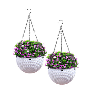 SOGA 2-Pack White Medium Hanging Resin Self-Watering Flower Pot Planter