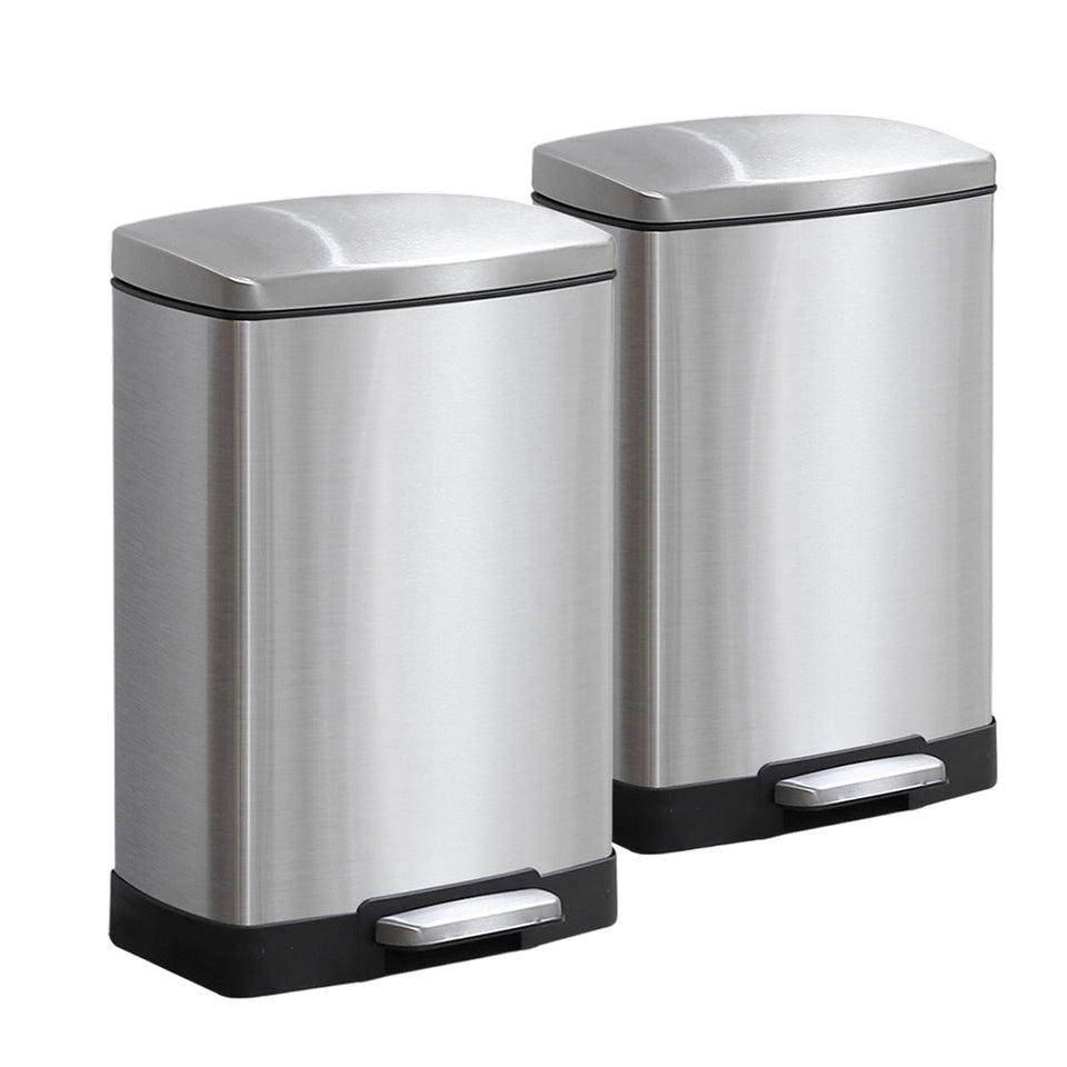 SOGA 2X Foot Pedal Stainless Steel Rubbish Recycling Garbage Waste Trash Bin Rectangular Shape 12L Silver