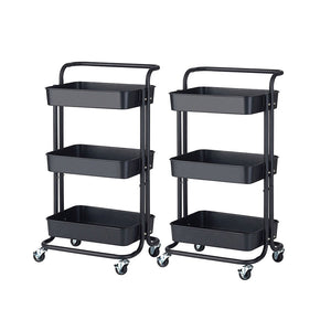 SOGA 2X 3 Tier Steel Black Movable Kitchen Cart Multi-Functional Shelves Storage Organizer with Wheels