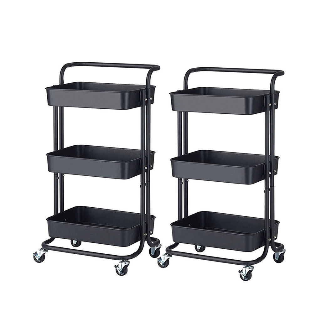 SOGA 2X 3 Tier Steel Black Movable Kitchen Cart Multi-Functional Shelves Storage Organizer with Wheels