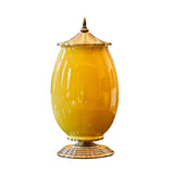 SOGA 40cm Ceramic Oval Flower Vase with Gold Metal Base Yellow