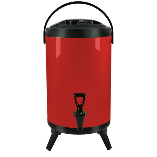 SOGA 8L Stainless Steel Insulated Milk Tea Barrel Hot and Cold Beverage Dispenser Container with Faucet Red
