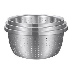 SOGA Stainless Steel Nesting Basin Colander Perforated Kitchen Sink Washing Bowl Metal Basket Strainer Set of 3