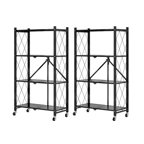 SOGA 2X 4 Tier Steel Foldable Kitchen Cart Multi-Functional Shelves with Wheels