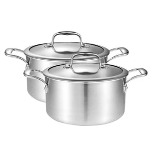 SOGA 2X 26cm Stainless Steel Soup Pot Stock Cooking Stockpot Heavy Duty Thick Bottom with Glass Lid
