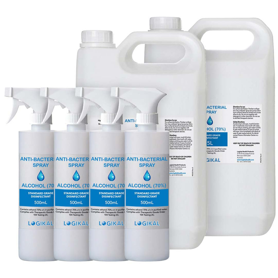 2X 5L and 4X 500ML Standard Grade Disinfectant Anti-Bacterial Alcohol Spray Bottle Refill Kit