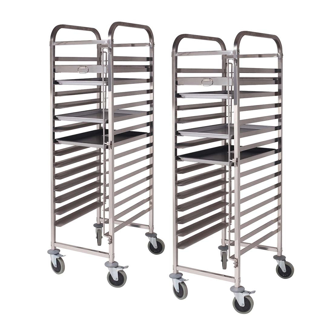SOGA 2x Gastronorm Trolley 15 Tier Stainless Steel Cake Bakery Trolley Suits 60*40cm Tray