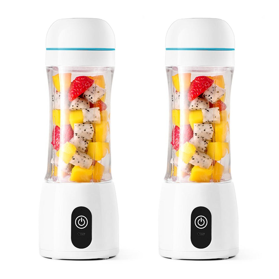 SOGA 2x 380ml Portable Mini USB Rechargeable Handheld Fruit Mixer Juicer White