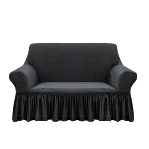 SOGA 2-Seater Dark Grey Sofa Cover with Ruffled Skirt Couch Protector High Stretch Lounge Slipcover Home Decor