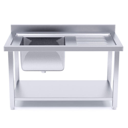 SOGA Commercial Kitchen Sink Work Bench Stainless Steel Food Prep Table 140*70*85cm