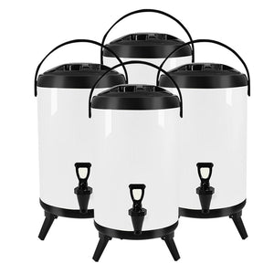 SOGA 4X 12L Stainless Steel Insulated Milk Tea Barrel Hot and Cold Beverage Dispenser Container with Faucet White