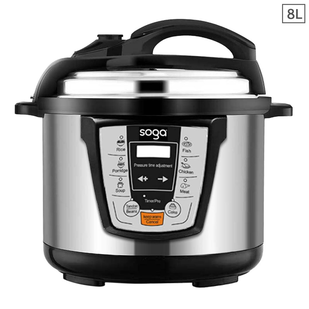 SOGA Electric Stainless Steel Pressure Cooker 8L 1600W Multicooker 16