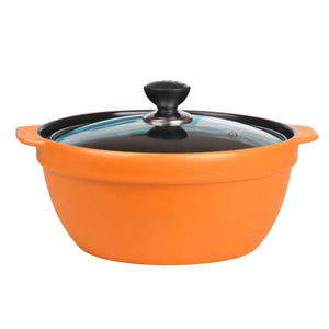 3.5L Ceramic Casserole Stew Cooking Pot with Glass Lid Orange