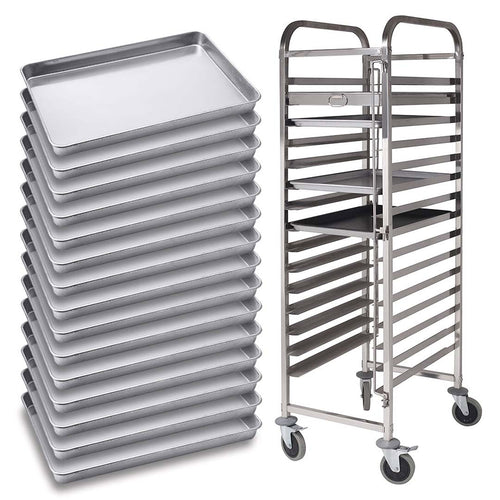 SOGA Gastronorm 15 Tier Stainless Steel Trolley with Aluminum Baking Tray 60x40x5cm