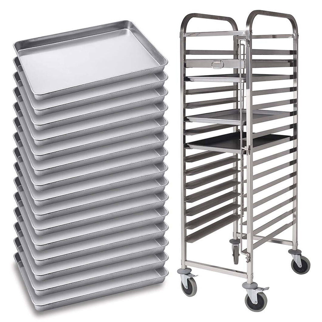SOGA Gastronorm 15 Tier Stainless Steel Trolley with Aluminum Baking Tray 60x40x5cm