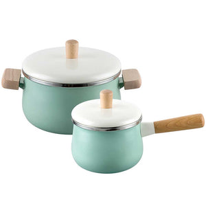22cm Enamel Milk Pot Ceramic Saucepan with Lid Stockpot Set Blue