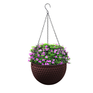 SOGA Coffee Small Hanging Resin Flower Pot Self Watering Basket Planter Outdoor Garden Decor