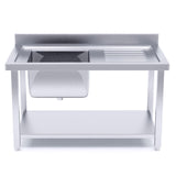 SOGA Commercial Kitchen Sink Work Bench Stainless Steel Food Prep Table 120*70*85cm