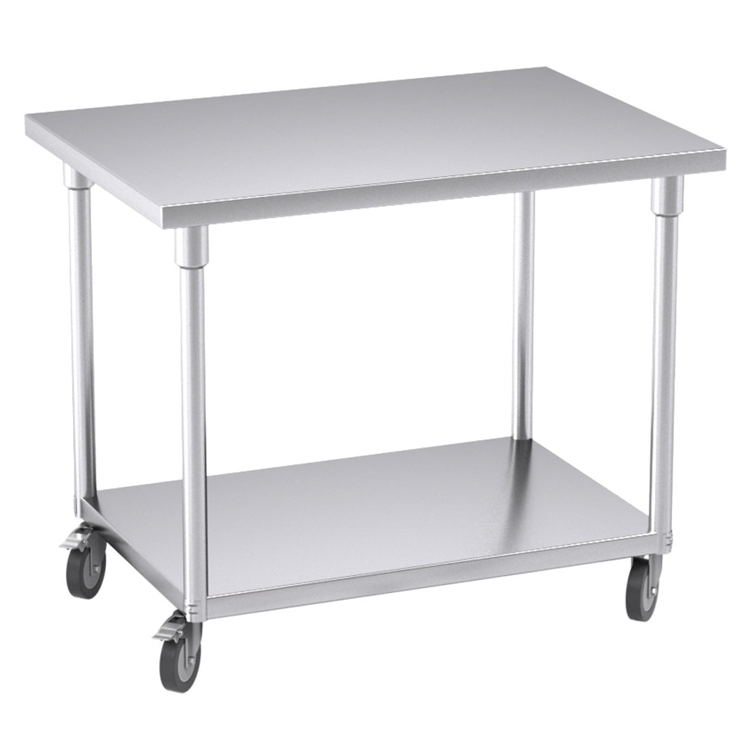 SOGA 100cm Commercial Catering Kitchen Stainless Steel Prep Work Bench Table with Wheels