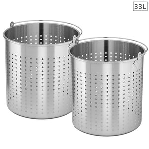 SOGA 2X 33L 18/10 Stainless Steel Perforated Stockpot Basket Pasta Strainer with Handle