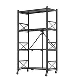 SOGA 4 Tier Steel Black Foldable Display Stand Multi-Functional Shelves Storage Organizer with Wheels