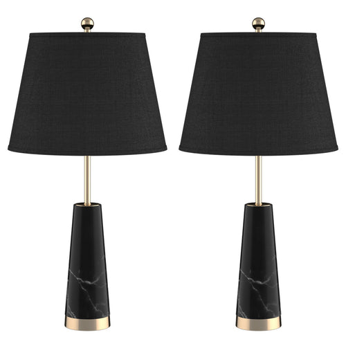 SOGA 2X 68cm Black Marble Bedside Desk Table Lamp Living Room Shade with Cone Shape Base