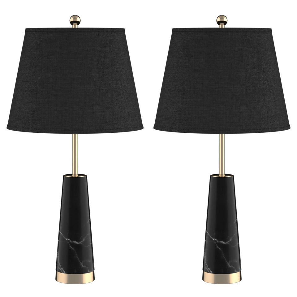 SOGA 2X 68cm Black Marble Bedside Desk Table Lamp Living Room Shade with Cone Shape Base
