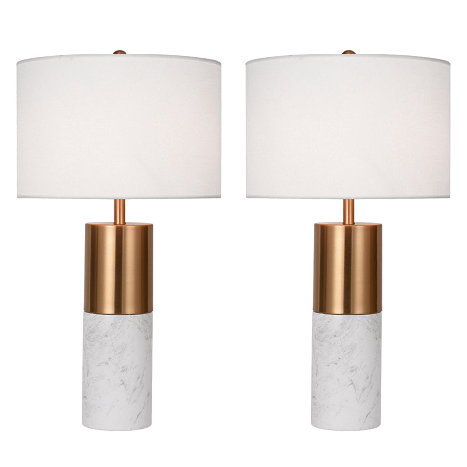 SOGA 2X 60cm White Marble Bedside Modern Desk Table Lamp Living Room Shade with Cylinder Base