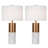 SOGA 2X 60cm White Marble Bedside Modern Desk Table Lamp Living Room Shade with Cylinder Base