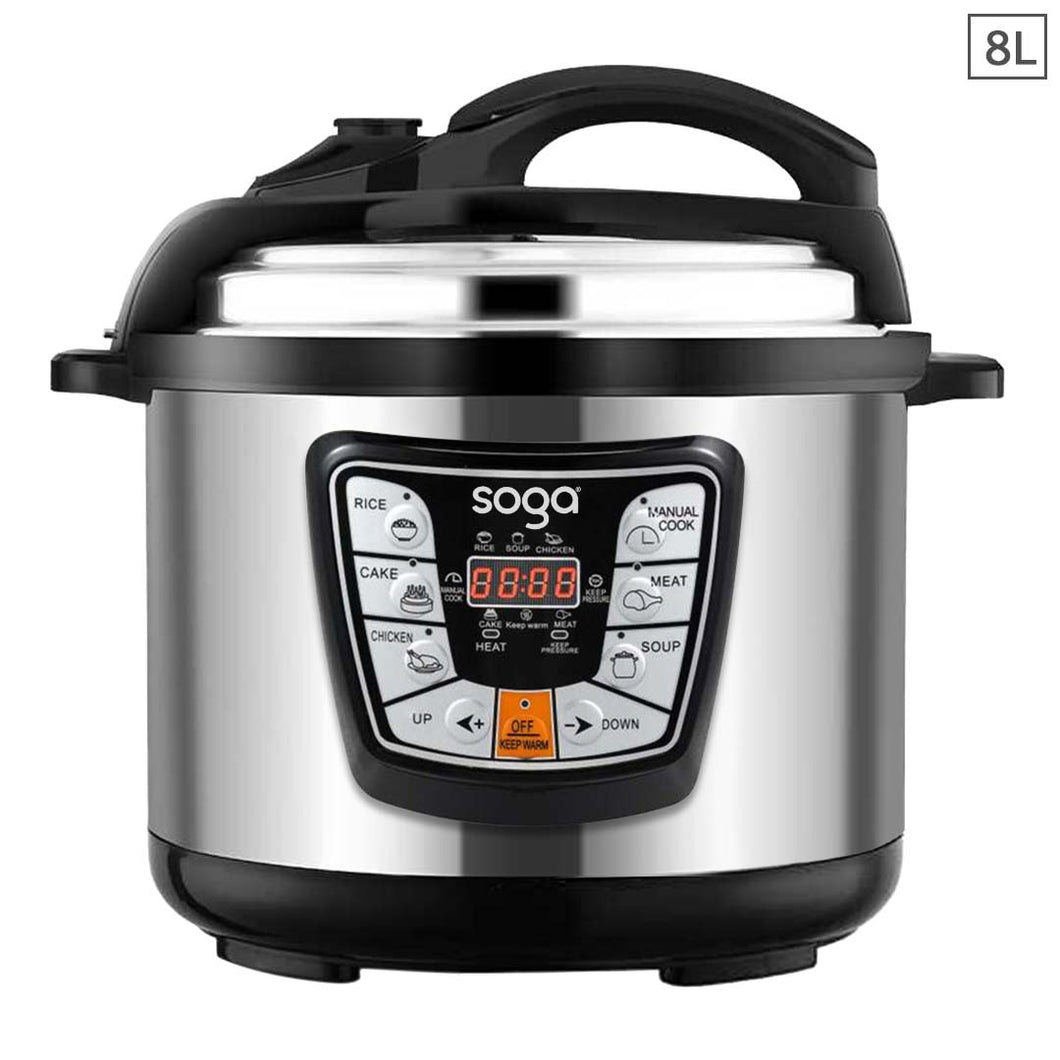 SOGA Stainless Steel Electric Pressure Cooker 8L Nonstick 1600W